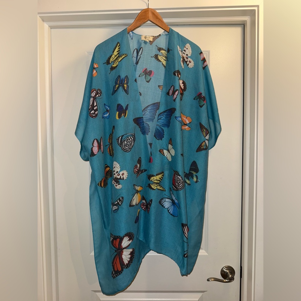 Just Classic Teal Kimono with Butterfly Design One Size